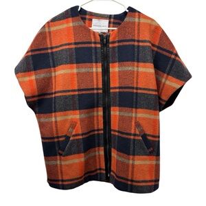 Anthropologie - Andersen & Lauth Orange and Navy Plaid Cape